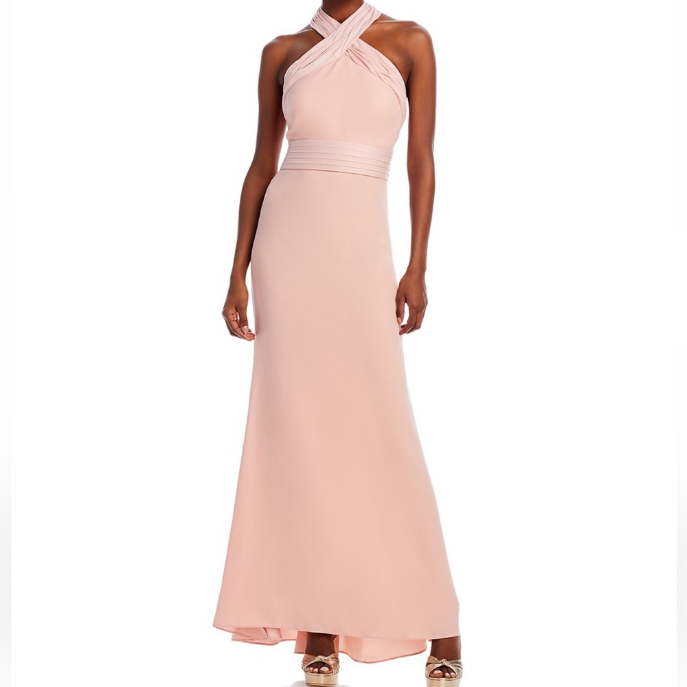 Eliza J Blush Bow Back Halter Gown